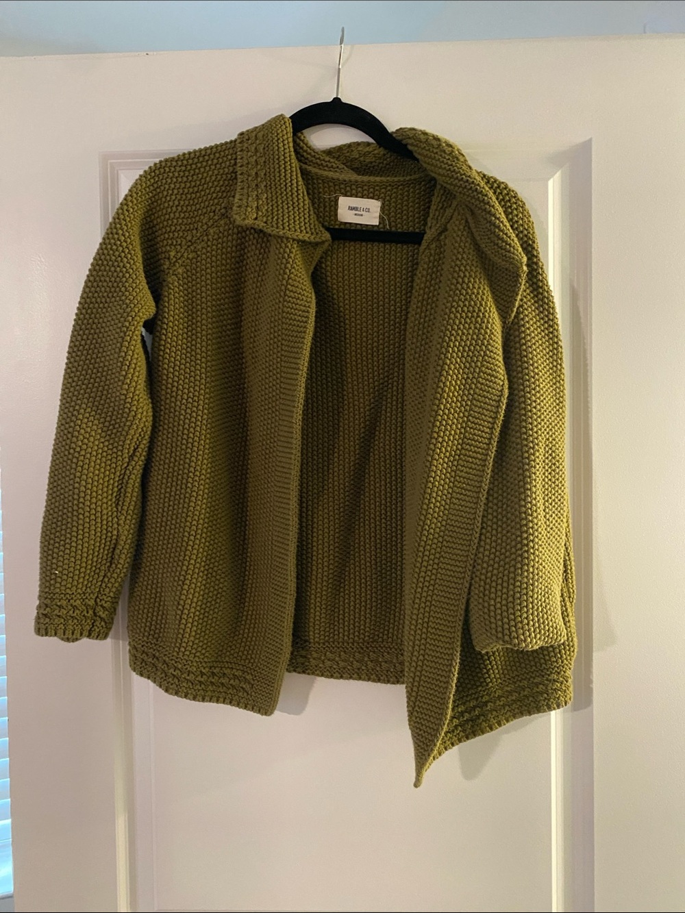 Olive Green Open-Front Knit Cardigan Sweater